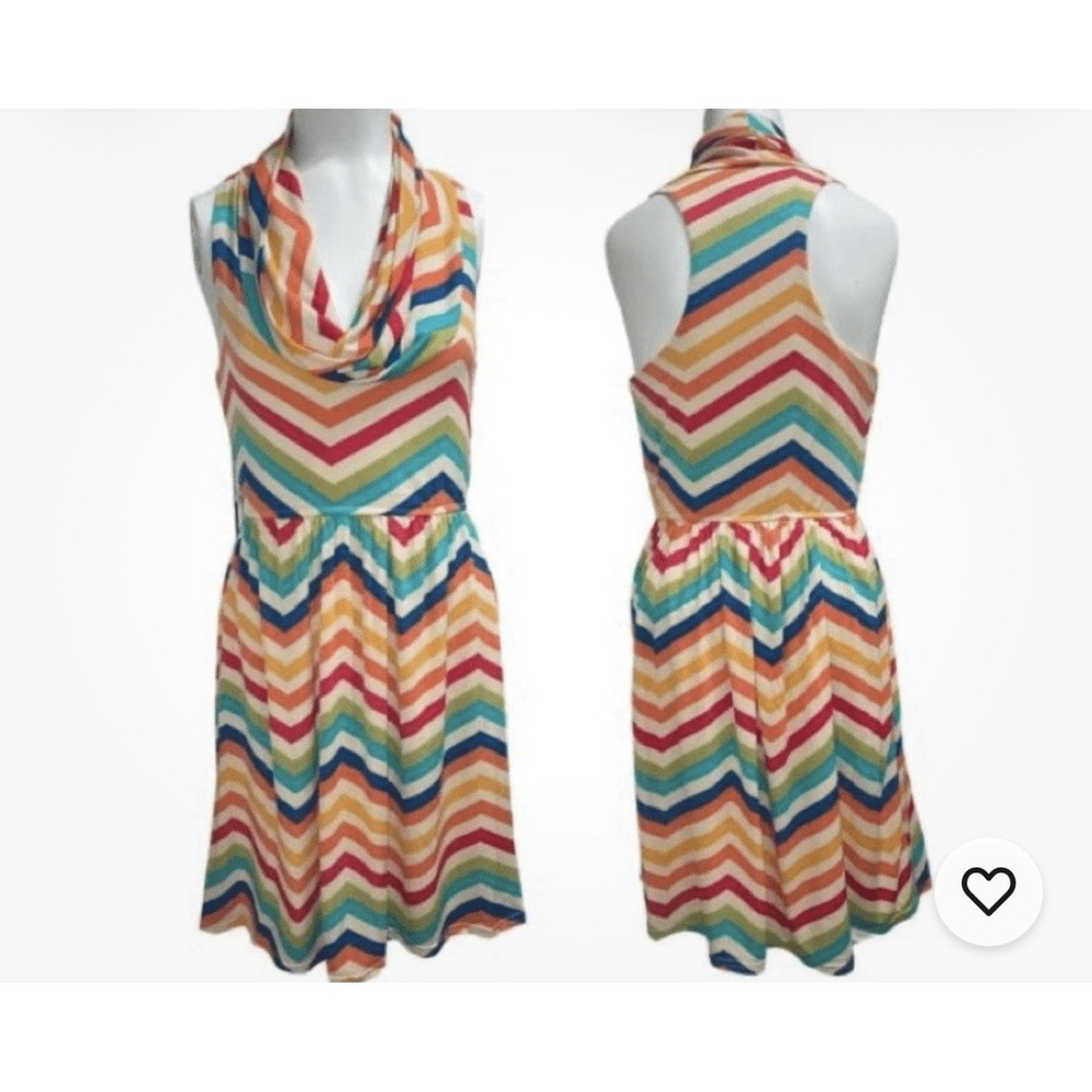 Judith March Rainbow Chevron Stripe Cowl Neck Dress Size S Style# 473D-9 - Picture 6 of 7